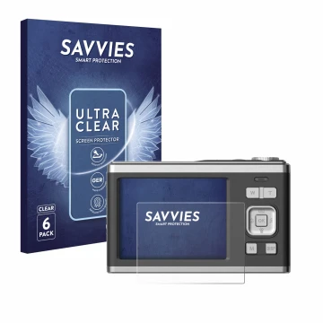 Parte frontal de un envase de producto con el logotipo de la marca Savvies. Al lado se muestra el dispositivo Rollei Compactli