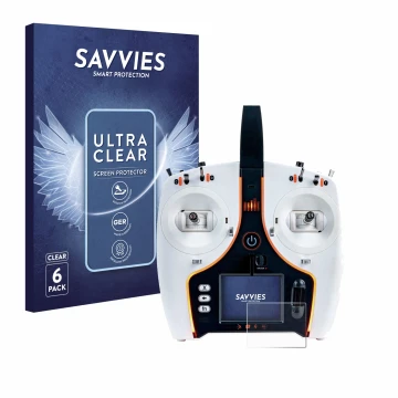 Parte frontal de un envase de producto con el logotipo de la marca Savvies. Al lado se muestra el dispositivo Spektrum NX7e co