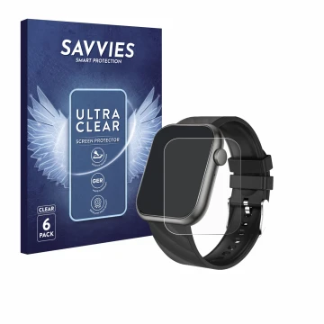 Parte frontal de un envase de producto con el logotipo de la marca Savvies. Al lado se muestra el dispositivo walkbee Smartwat