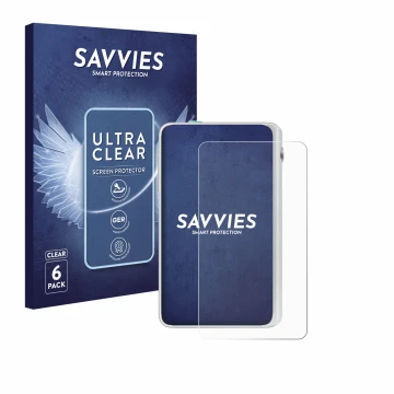 Parte frontal de un envase de producto con el logotipo de la marca Savvies. Al lado se muestra el dispositivo Timekettle Fluen
