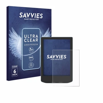 Parte frontal de un envase de producto con el logotipo de la marca Savvies. Al lado se muestra el dispositivo Vivlio Light HD 