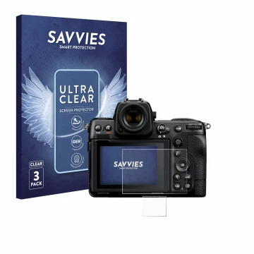 Parte frontal de un envase de producto con el logotipo de la marca Savvies. Al lado se muestra el dispositivo Nikon Z 8 (Panta