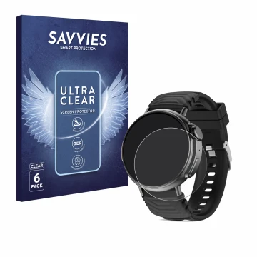 Parte frontal de un envase de producto con el logotipo de la marca Savvies. Al lado se muestra el dispositivo AMZSA GT88 con s