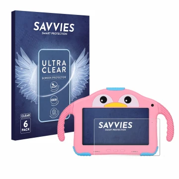 Parte frontal de un envase de producto con el logotipo de la marca Savvies. Al lado se muestra el dispositivo okulaku KIDS03-P