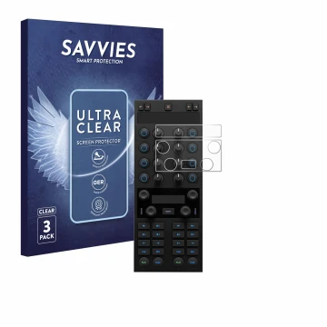 Parte frontal de un envase de producto con el logotipo de la marca Savvies. Al lado se muestra el dispositivo Native Instrumen