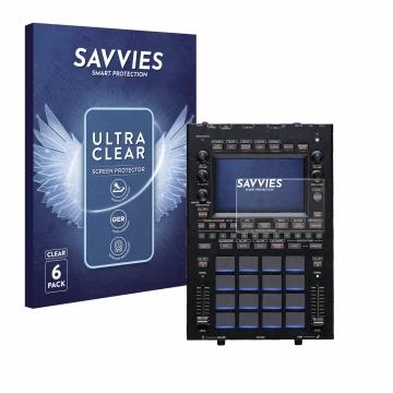 Parte frontal de un envase de producto con el logotipo de la marca Savvies. Al lado se muestra el dispositivo KORG KAOSS Repla