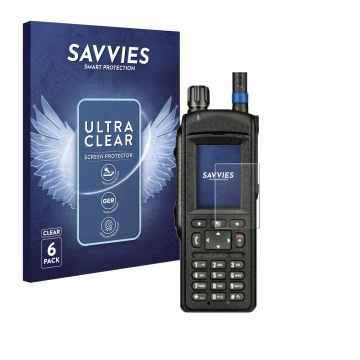Parte frontal de un envase de producto con el logotipo de la marca Savvies. Al lado se muestra el dispositivo Motorola MTP6650
