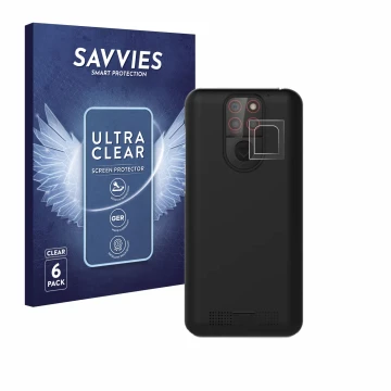 Parte frontal de un envase de producto con el logotipo de la marca Savvies. Al lado se muestra el dispositivo Emporia Smart 5 