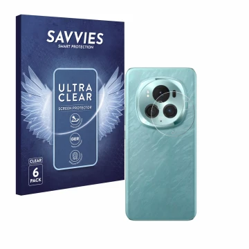 Parte frontal de un envase de producto con el logotipo de la marca Savvies. Al lado se muestra el dispositivo Honor Magic 6 Pr