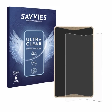 Parte frontal de un envase de producto con el logotipo de la marca Savvies. Al lado se muestra el dispositivo ELLIPAL Titan 2.