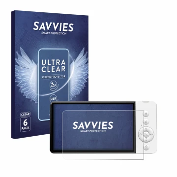 Parte frontal de un envase de producto con el logotipo de la marca Savvies. Al lado se muestra el dispositivo GHB ABM720 con s
