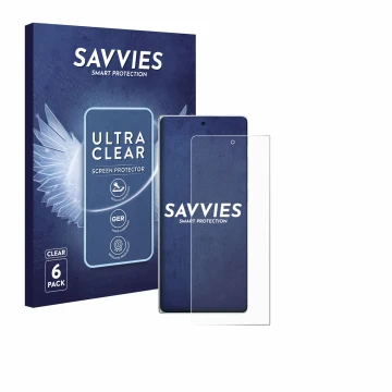 Parte frontal de un envase de producto con el logotipo de la marca Savvies. Al lado se muestra el dispositivo Vivo X Fold3 con