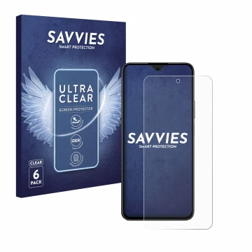 Parte frontal de un envase de producto con el logotipo de la marca Savvies. Al lado se muestra el dispositivo Honor 90 Smart c