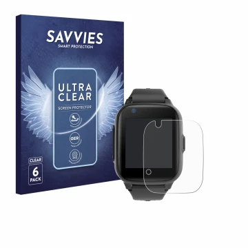 Parte frontal de un envase de producto con el logotipo de la marca Savvies. Al lado se muestra el dispositivo Leotec Kids Allo
