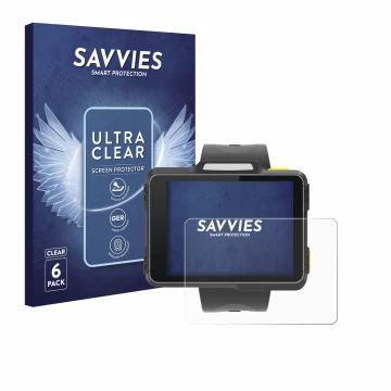 Parte frontal de un envase de producto con el logotipo de la marca Savvies. Al lado se muestra el dispositivo Newland WD1 con 