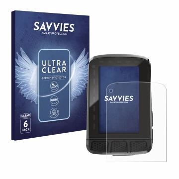 Parte frontal de un envase de producto con el logotipo de la marca Savvies. Al lado se muestra el dispositivo Wahoo Elemnt Roa