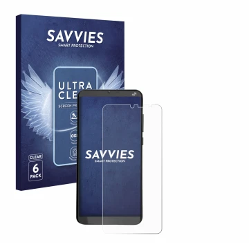 Parte frontal de un envase de producto con el logotipo de la marca Savvies. Al lado se muestra el dispositivo Brondi Amico XL 