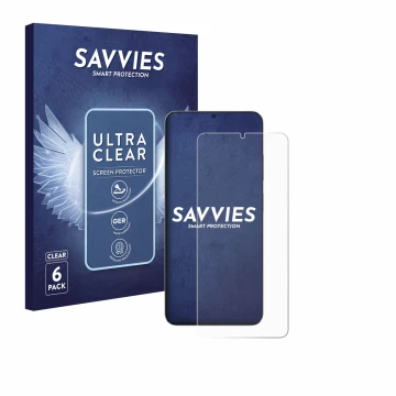 Parte frontal de un envase de producto con el logotipo de la marca Savvies. Al lado se muestra el dispositivo Blackview Oscal 