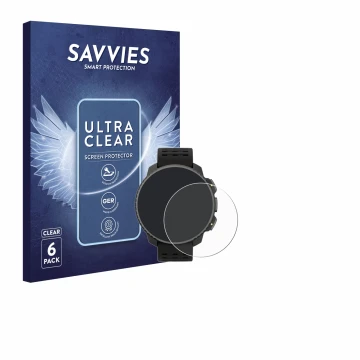 Parte frontal de un envase de producto con el logotipo de la marca Savvies. Al lado se muestra el dispositivo Suunto Vertical 