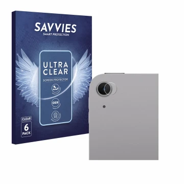 Parte frontal de un envase de producto con el logotipo de la marca Savvies. Al lado se muestra el dispositivo Apple iPad Air 1