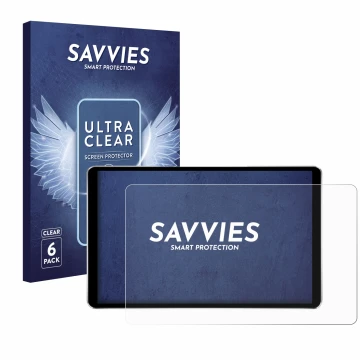 Parte frontal de un envase de producto con el logotipo de la marca Savvies. Al lado se muestra el dispositivo Joying Car Radio
