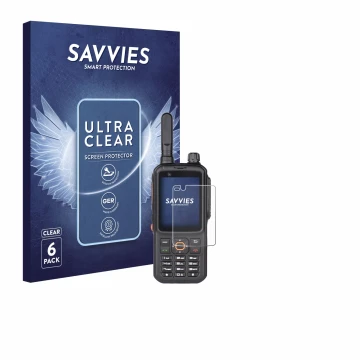 Parte frontal de un envase de producto con el logotipo de la marca Savvies. Al lado se muestra el dispositivo Inrico T320 con 