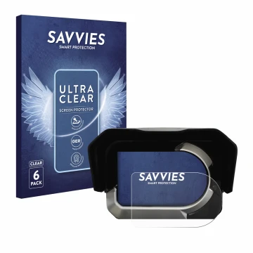 Parte frontal de un envase de producto con el logotipo de la marca Savvies. Al lado se muestra el dispositivo Kymco CV3 con su