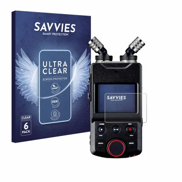 Parte frontal de un envase de producto con el logotipo de la marca Savvies. Al lado se muestra el dispositivo Tascam Portacapt