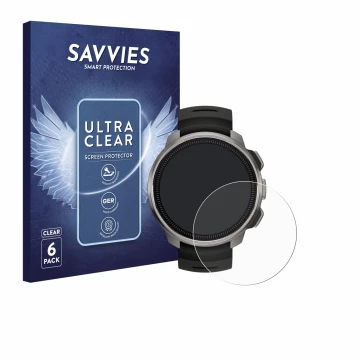 Parte frontal de un envase de producto con el logotipo de la marca Savvies. Al lado se muestra el dispositivo Suunto Ocean con