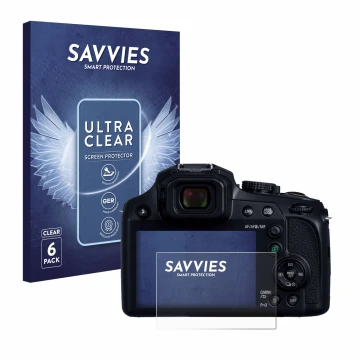 Parte frontal de un envase de producto con el logotipo de la marca Savvies. Al lado se muestra el dispositivo Panasonic Lumix 