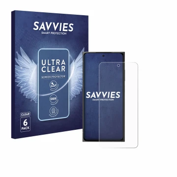 Parte frontal de un envase de producto con el logotipo de la marca Savvies. Al lado se muestra el dispositivo HMD Skyline con 