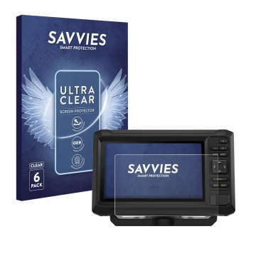 Parte frontal de un envase de producto con el logotipo de la marca Savvies. Al lado se muestra el dispositivo Garmin ECHOMAP U