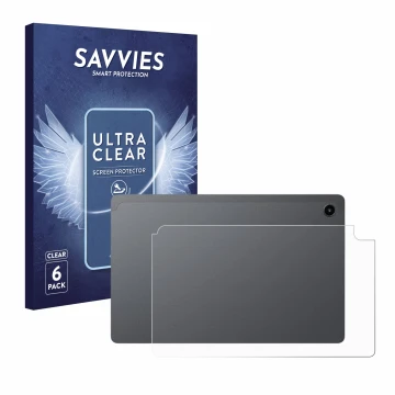 Parte frontal de un envase de producto con el logotipo de la marca Savvies. Al lado se muestra el dispositivo Alldocube iPlay 