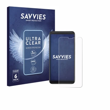 Parte frontal de un envase de producto con el logotipo de la marca Savvies. Al lado se muestra el dispositivo TCL 403 con su p