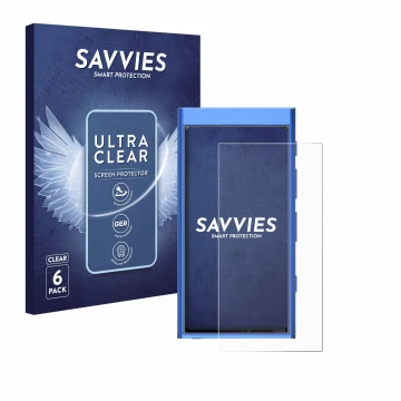 Parte frontal de un envase de producto con el logotipo de la marca Savvies. Al lado se muestra el dispositivo Hiby Digital M30
