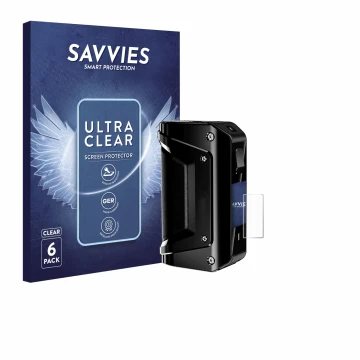Parte frontal de un envase de producto con el logotipo de la marca Savvies. Al lado se muestra el dispositivo geekvape Aegis 3