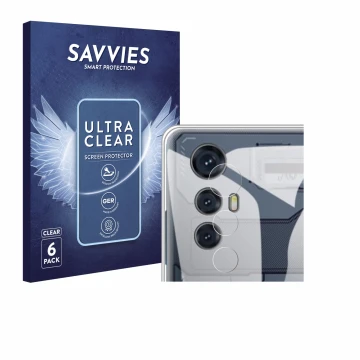 Parte frontal de un envase de producto con el logotipo de la marca Savvies. Al lado se muestra el dispositivo Cubot Max 5 (SÓL