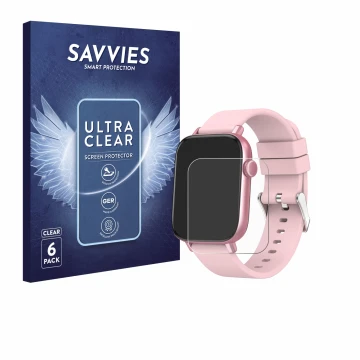 Parte frontal de un envase de producto con el logotipo de la marca Savvies. Al lado se muestra el dispositivo Ombar Smartwatch