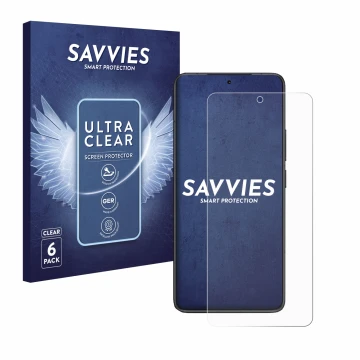 Parte frontal de un envase de producto con el logotipo de la marca Savvies. Al lado se muestra el dispositivo Xiaomi Redmi K80