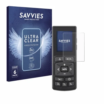 Parte frontal de un envase de producto con el logotipo de la marca Savvies. Al lado se muestra el dispositivo Minn Kota Advanc