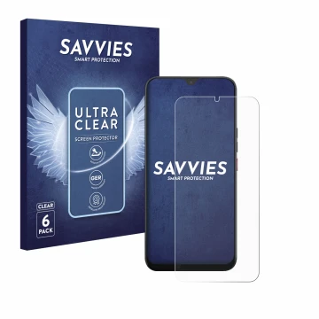 Parte frontal de un envase de producto con el logotipo de la marca Savvies. Al lado se muestra el dispositivo Volla Phone 22 c