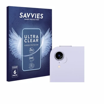 Parte frontal de un envase de producto con el logotipo de la marca Savvies. Al lado se muestra el dispositivo Apple iPad Mini 