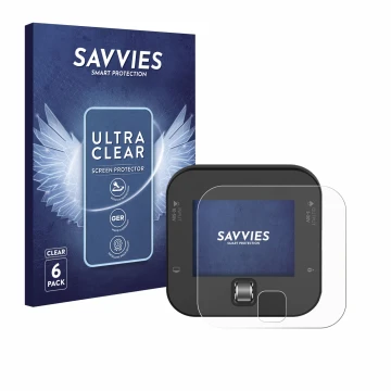 Parte frontal de un envase de producto con el logotipo de la marca Savvies. Al lado se muestra el dispositivo ISDT Q6 Retro co