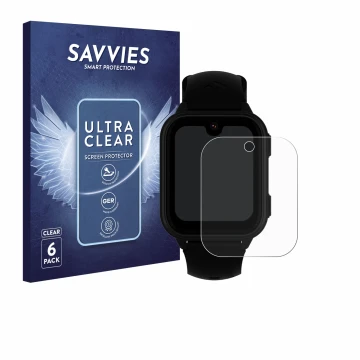 Parte frontal de un envase de producto con el logotipo de la marca Savvies. Al lado se muestra el dispositivo Garett Kids Vibe