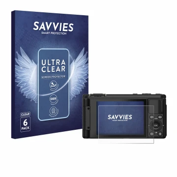 Parte frontal de un envase de producto con el logotipo de la marca Savvies. Al lado se muestra el dispositivo Yashica City 200