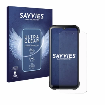 Parte frontal de un envase de producto con el logotipo de la marca Savvies. Al lado se muestra el dispositivo Hotwav T7S con s