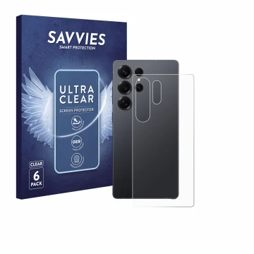 Parte frontal de un envase de producto con el logotipo de la marca Savvies. Al lado se muestra el dispositivo Samsung Galaxy S