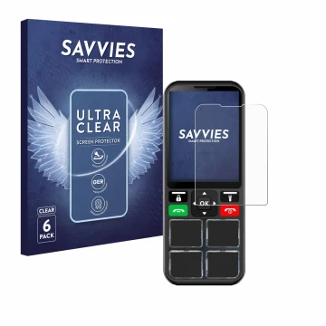 Parte frontal de un envase de producto con el logotipo de la marca Savvies. Al lado se muestra el dispositivo Geemarc CL8000 c