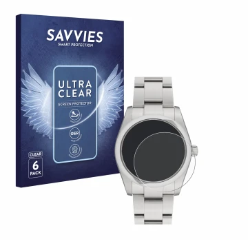 Parte frontal de un envase de producto con el logotipo de la marca Savvies. Al lado se muestra el dispositivo Rolex Oyster Per