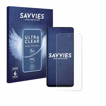 Parte frontal de un envase de producto con el logotipo de la marca Savvies. Al lado se muestra el dispositivo Umidigi Note 100